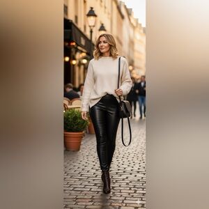 Women's High Waist Faux Leather Leggings